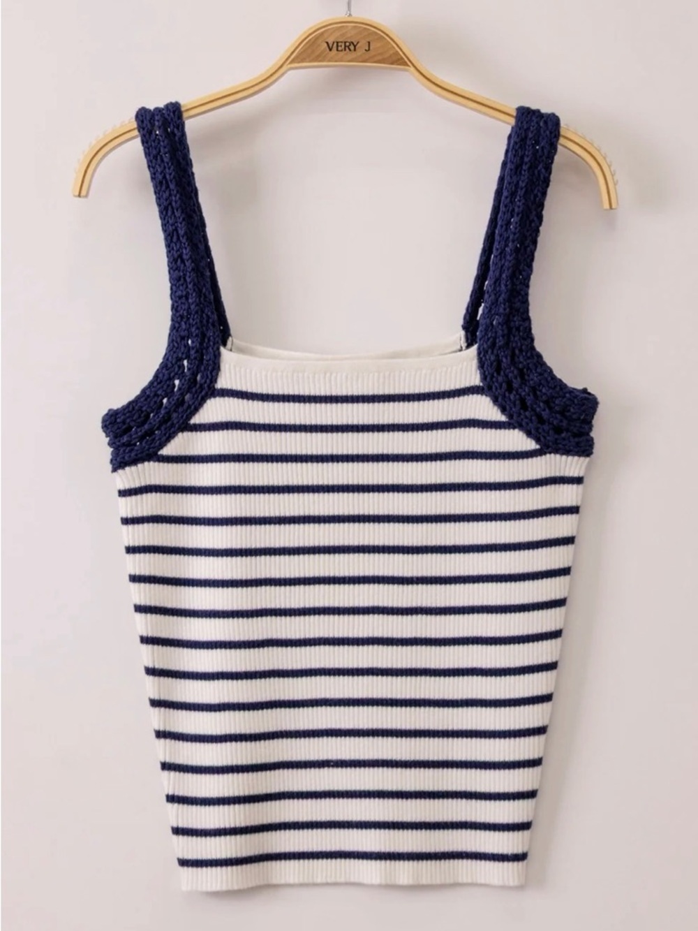Aerie Knit Crochet Tank Top Size XXL Stripe Navy White Summer Beach Boho